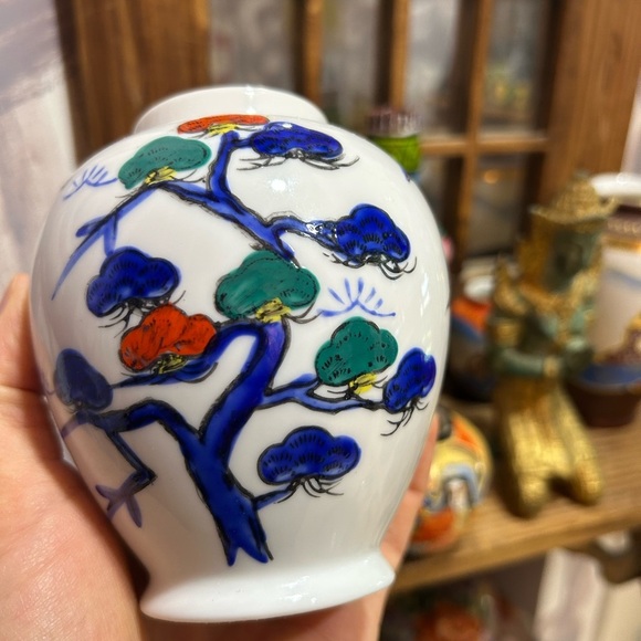 Handcrafted Ceramic Vase with Vibrant Tree Design 4.5" - Picture 1 of 10